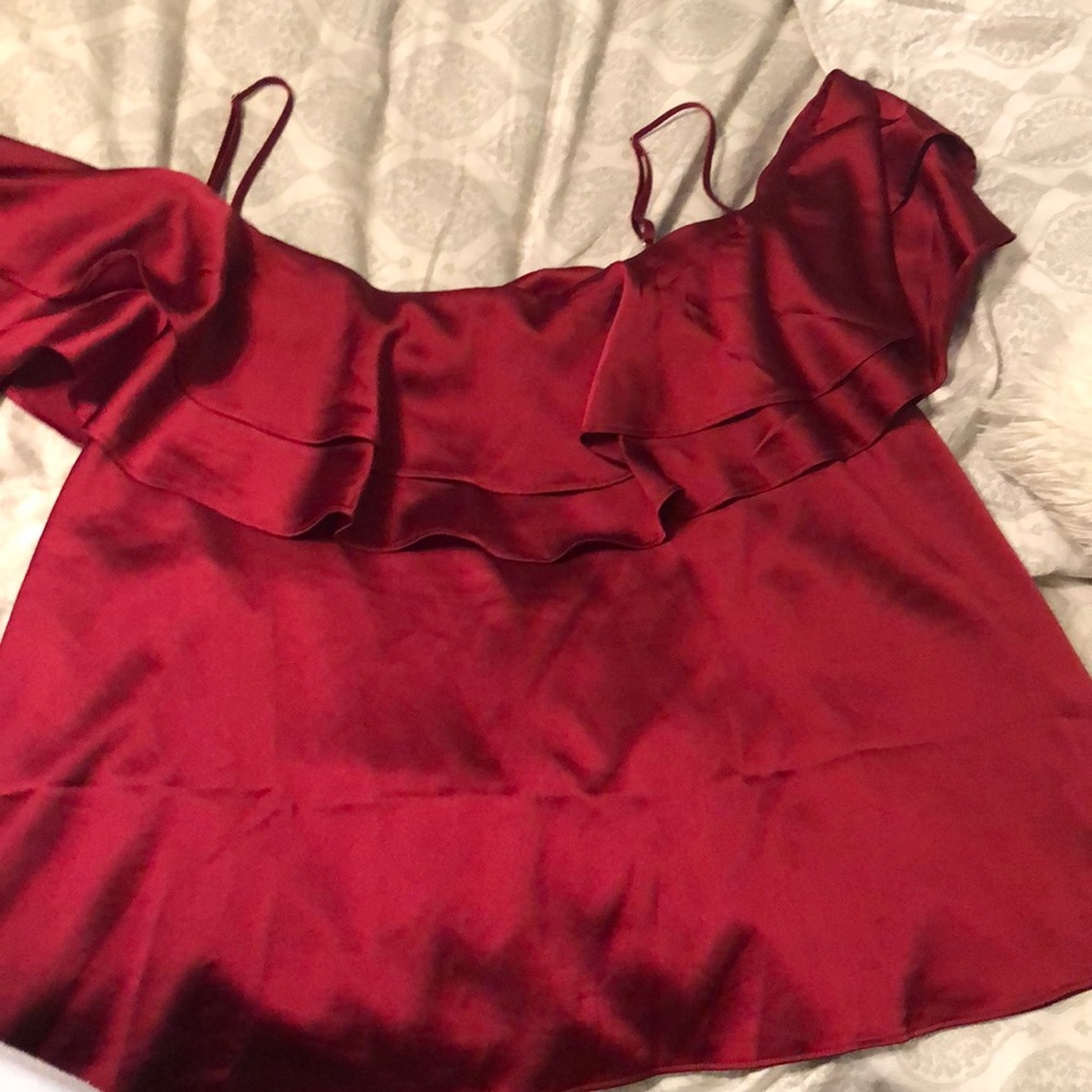 Off the shoulder satin shirt